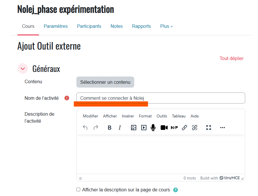 Nommer l'activité 